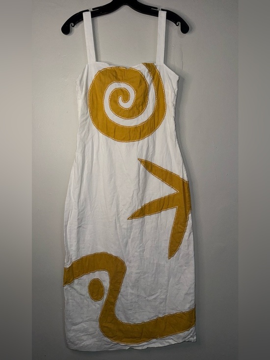 Cleobella Dresses & Skirts - Cleobella White Midi Dress with Mustard Spiral Appliqué
